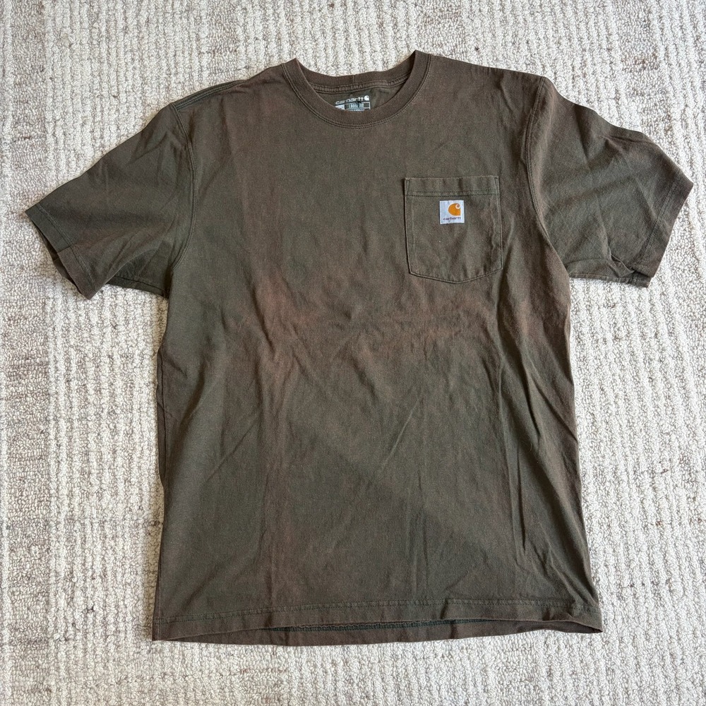 Carhartt Mens Loose Fit Heavyweight Pocket T-Shirt Brown Distressed Faded Medium